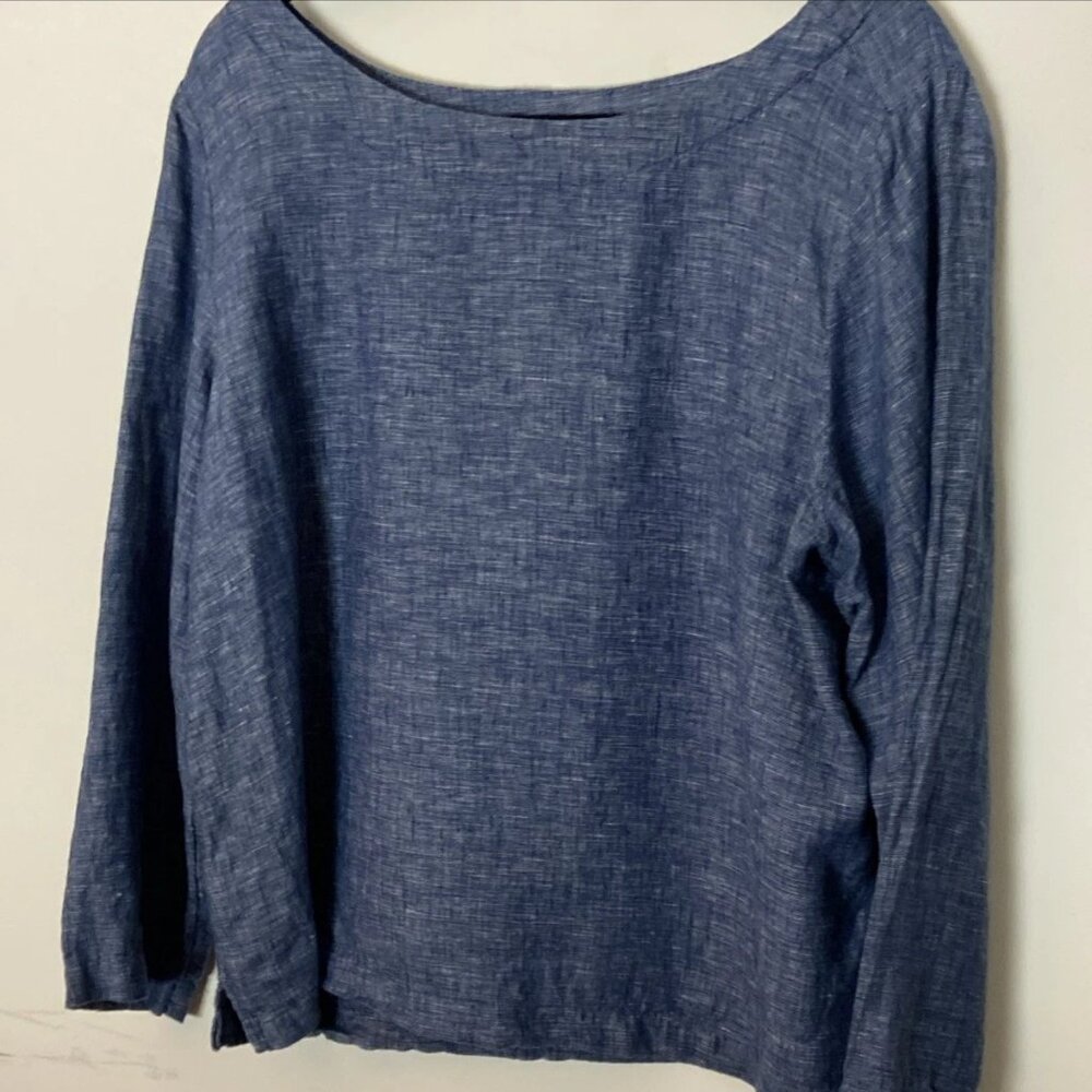 Sigrid Olsen Women's Blue Linen Top Blouse Boat Neck Dolman  XL - Picture 9 of 15